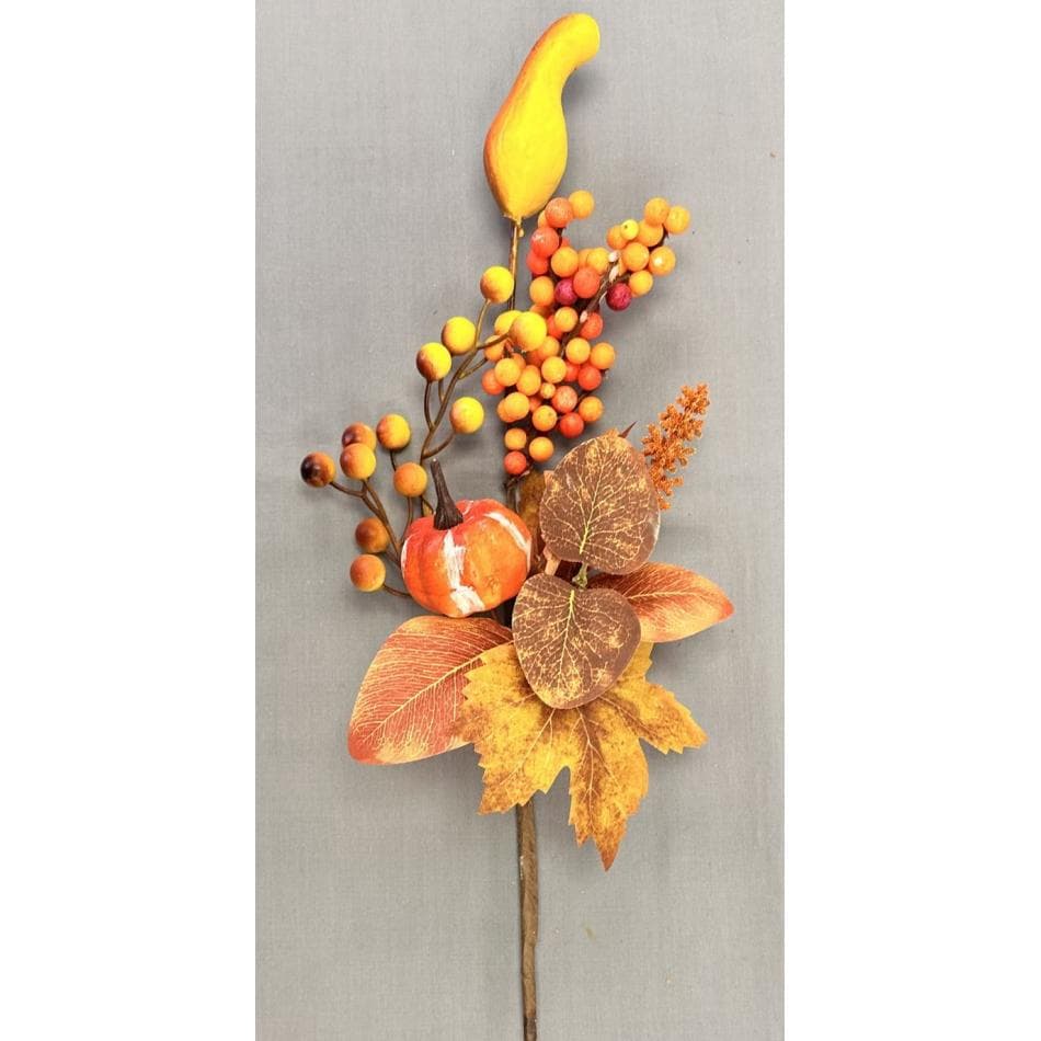 12"Fall Pumpkin&Berry Floral Pick,Autumn Floral Stem Accent,Thanksgiving Table Decor,Faux Harvest Pick for Wreaths,DIY Seasonal Craft Supply