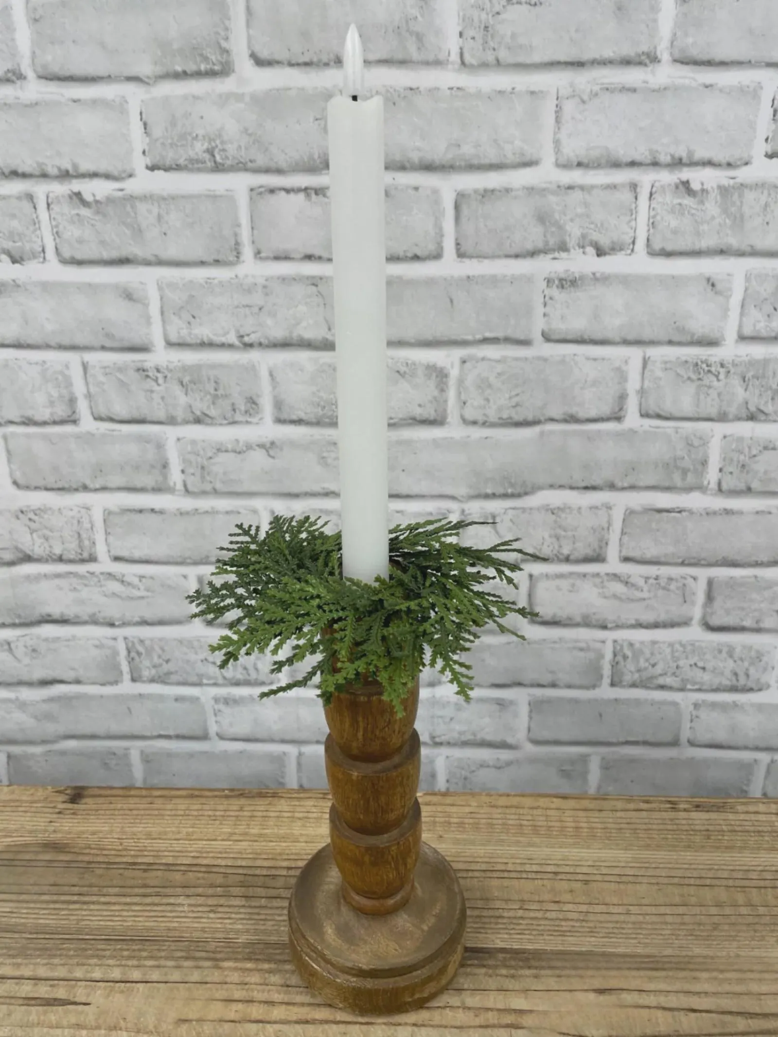 6" Northern White Cedar Taper Candle Ring - Fresh Touch Faux Winter Greenery, Tiny Christmas Wreath, Holiday Table Centerpiece Supply