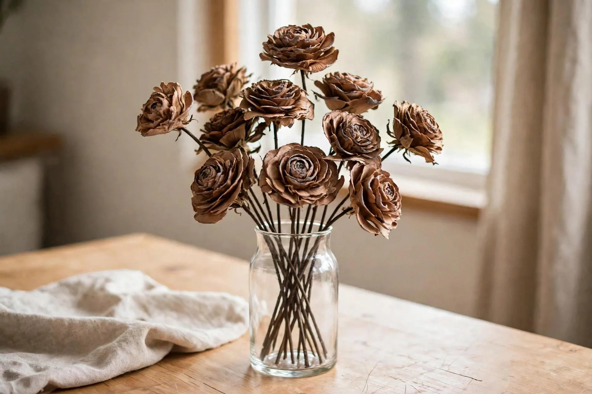Cedar Rose Natural 2 Inch | 10 Stems | Dried Wood Flowers for Arrangements