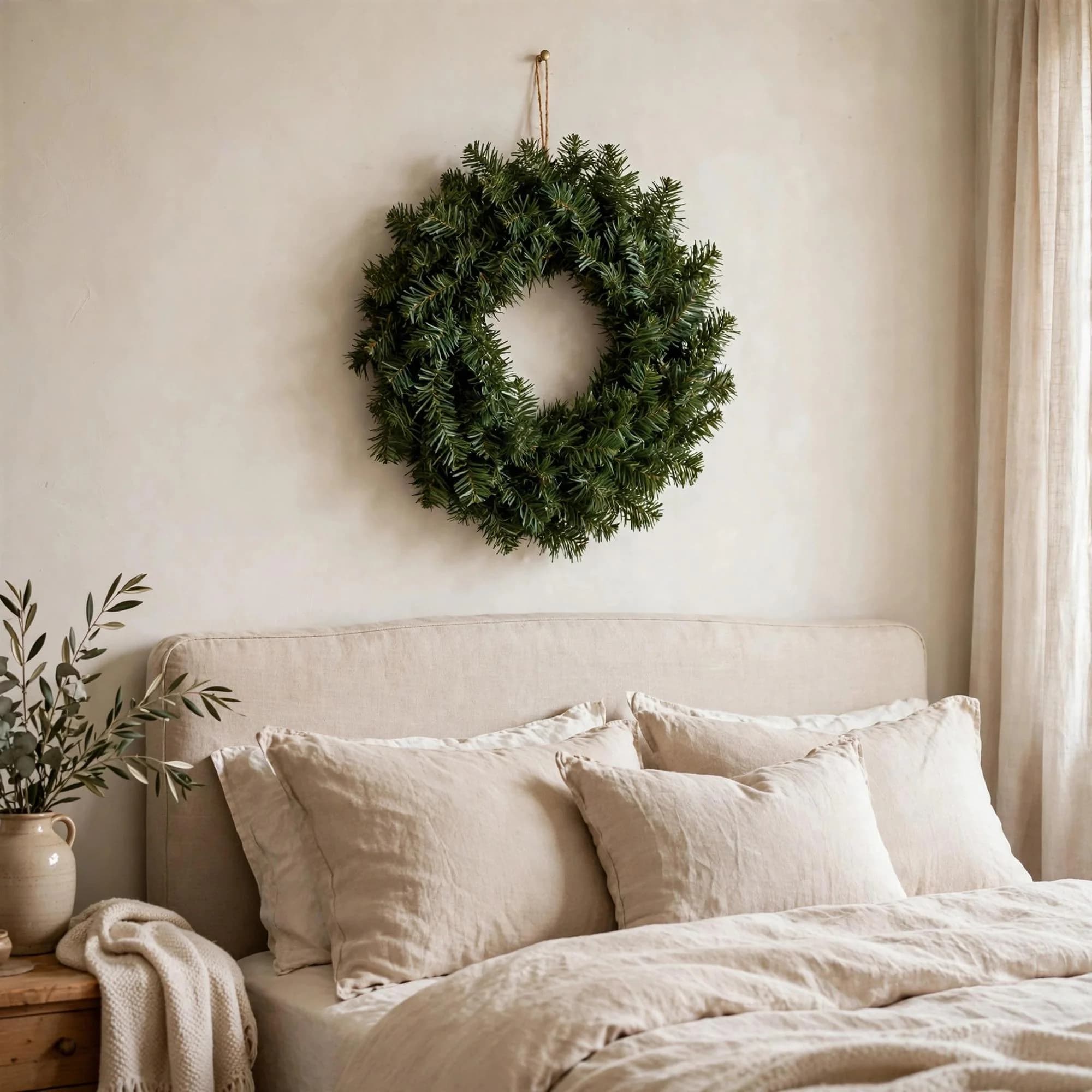 24 Inch Full Artificial Pine Christmas Wreath, 220 Tip Holiday Wreath for Front Door
