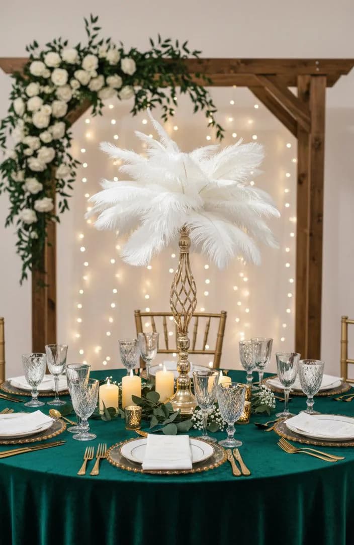 23" White feather Centerpiece With Gold Twist Stand/Gatsby Wedding Decor/Hollywood Regency Table Decor/Quinceanera & Gala Centerpiece