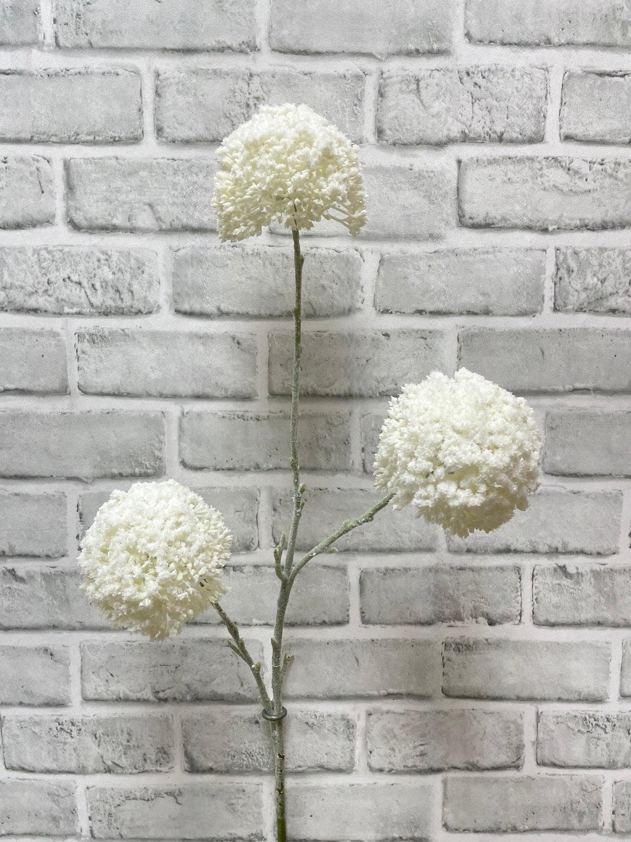 White Snowy Glittered Allium Spray 31” | Frosted Allium Stem (3 Heads) | Winter Floral Pick | Christmas Decor | Holiday Arrangement Stem