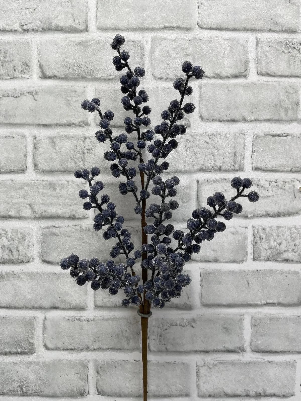 25" Blue, Cream, Red Sugared Berry Spray - Faux Frosted Winter Floral Pick, Christmas Tree Vase Filler, Holiday Wreath Centerpiece Supply