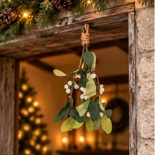 8-inch Hanging Mistletoe Bundle for Christmas Wreaths, Garlands & Floral Arrangements, Seasonal Greenery Craft Supply