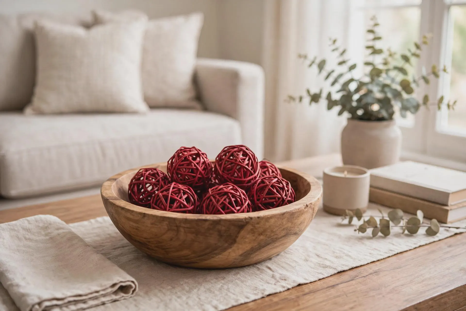 Red Wicker Balls, 8pc Decorative Balls, Rustic Decor Ideas, Rustic Bawl Filler, Wicker Decoration,  Rustic Table Decor