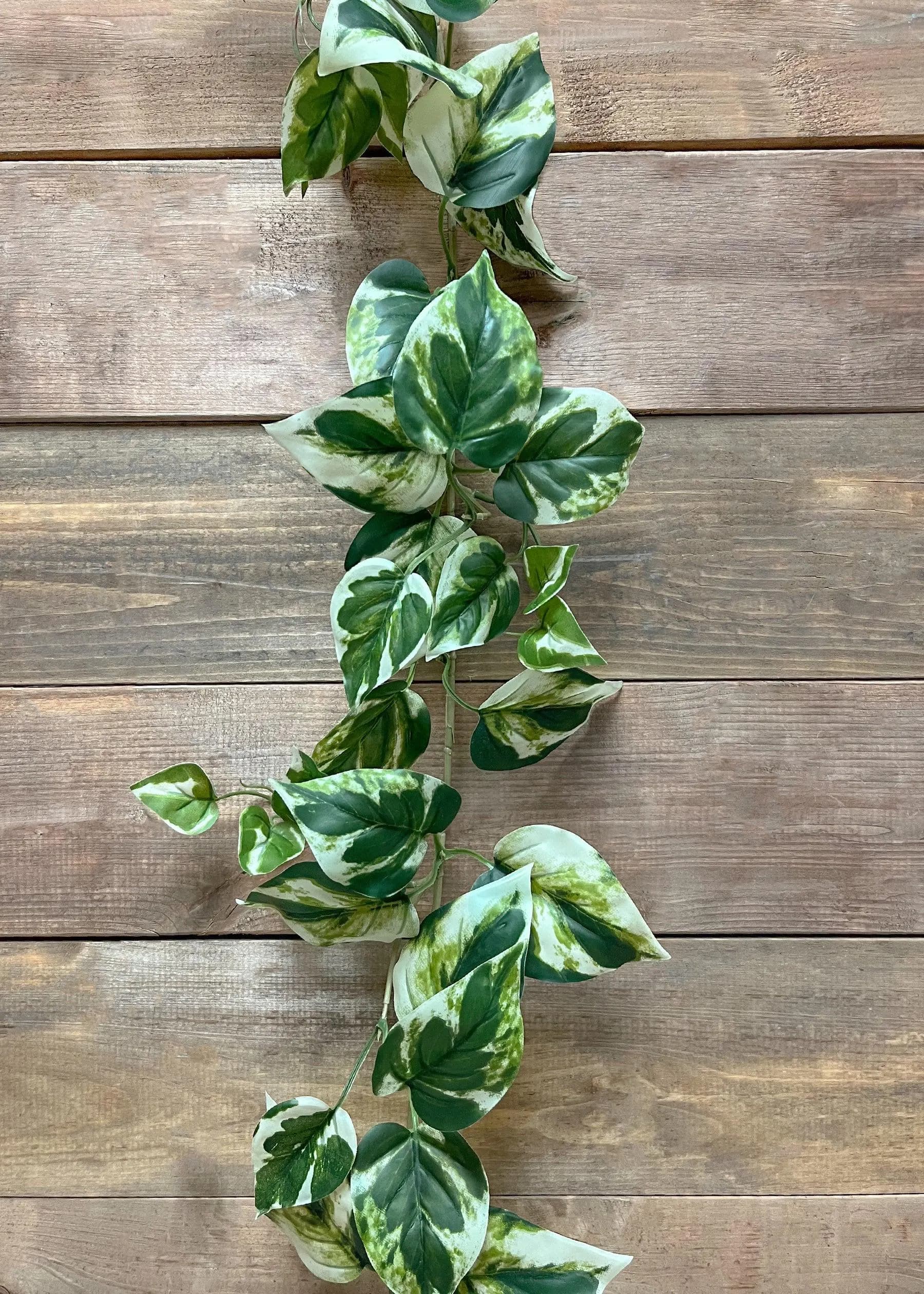 80" Artificial Pothos Garland in White and Green | Faux Variegated Pothos Greenery | Silk Trailing Plant for Home Decor, Weddings & Events