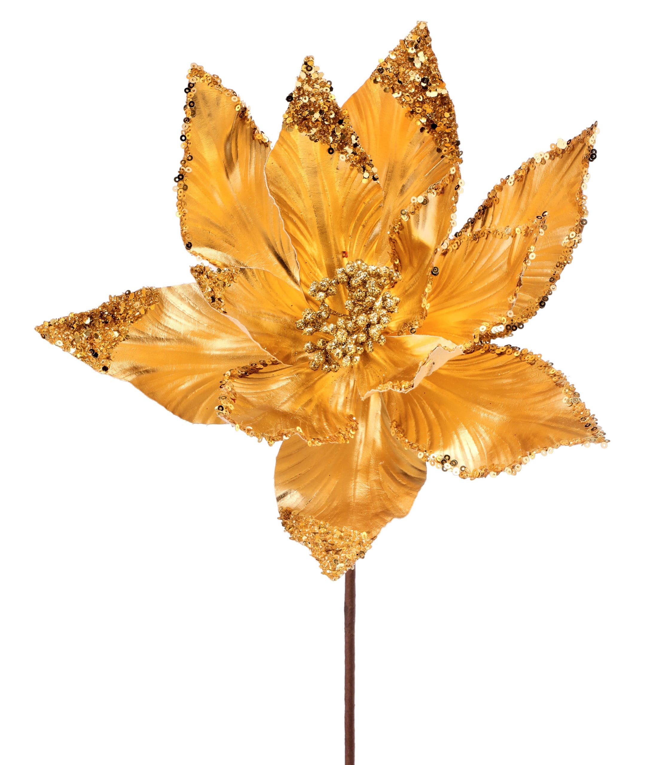 24" Gold Metallic Sequin Edge Poinsettia/Holiday Decor/Christmas Decor/Poinsettia Picks/Poinsettia Flowers/Poinsettia Plants