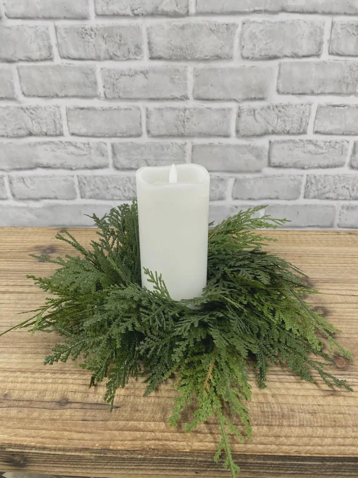 12" Northern White Cedar Candle Ring - Fresh Touch Faux Winter Greenery, Small Christmas Wreath, Holiday Table Centerpiece Floral Supply