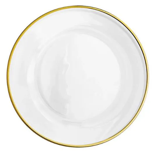 13" Gold Trin Rim Clear Charger Plate/Plates/Wedding Decor/Home Decor/Dinner Party/Antique Theme/Antique Dinner Theme/Gatsby Theme/Dining