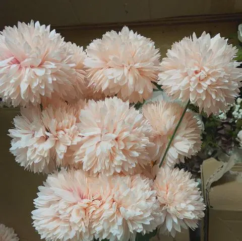 14" New Blush Pom Artificial Filler Flower, 3 Head Spray, Wedding Centerpieces and Floral Arrangements