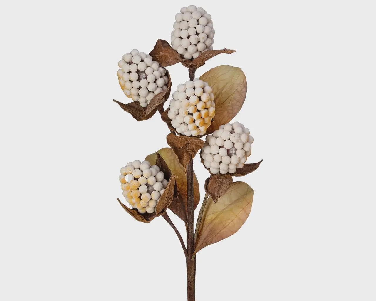 18" Cream/Brown Pod Berry Spray –Autumn Artificial Berry Stem, Neutral Faux Berry Pick for Thanksgiving Centerpieces, Wreaths & Fall Decor
