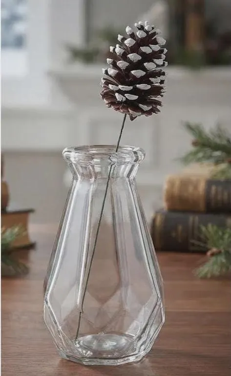 Large 4" Snow Frosted Pine Cone on 6" Pick, White Tipped Brown Pinecone Stem for Christmas Wreath Supplies, Winter Holiday Picks, Decor