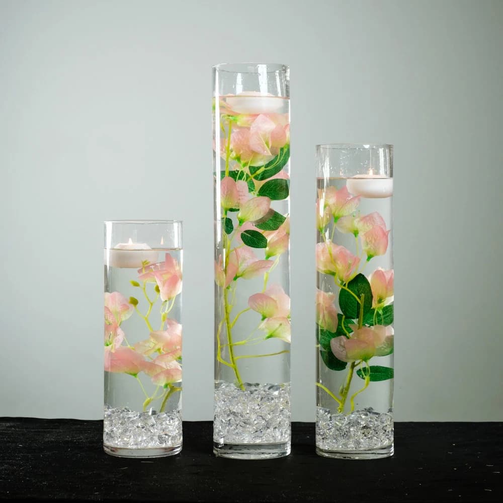 Submersible Light Pink and Green Floral  Floral Wedding Centerpiece with Floating Candles and Acrylic Crystals Kit