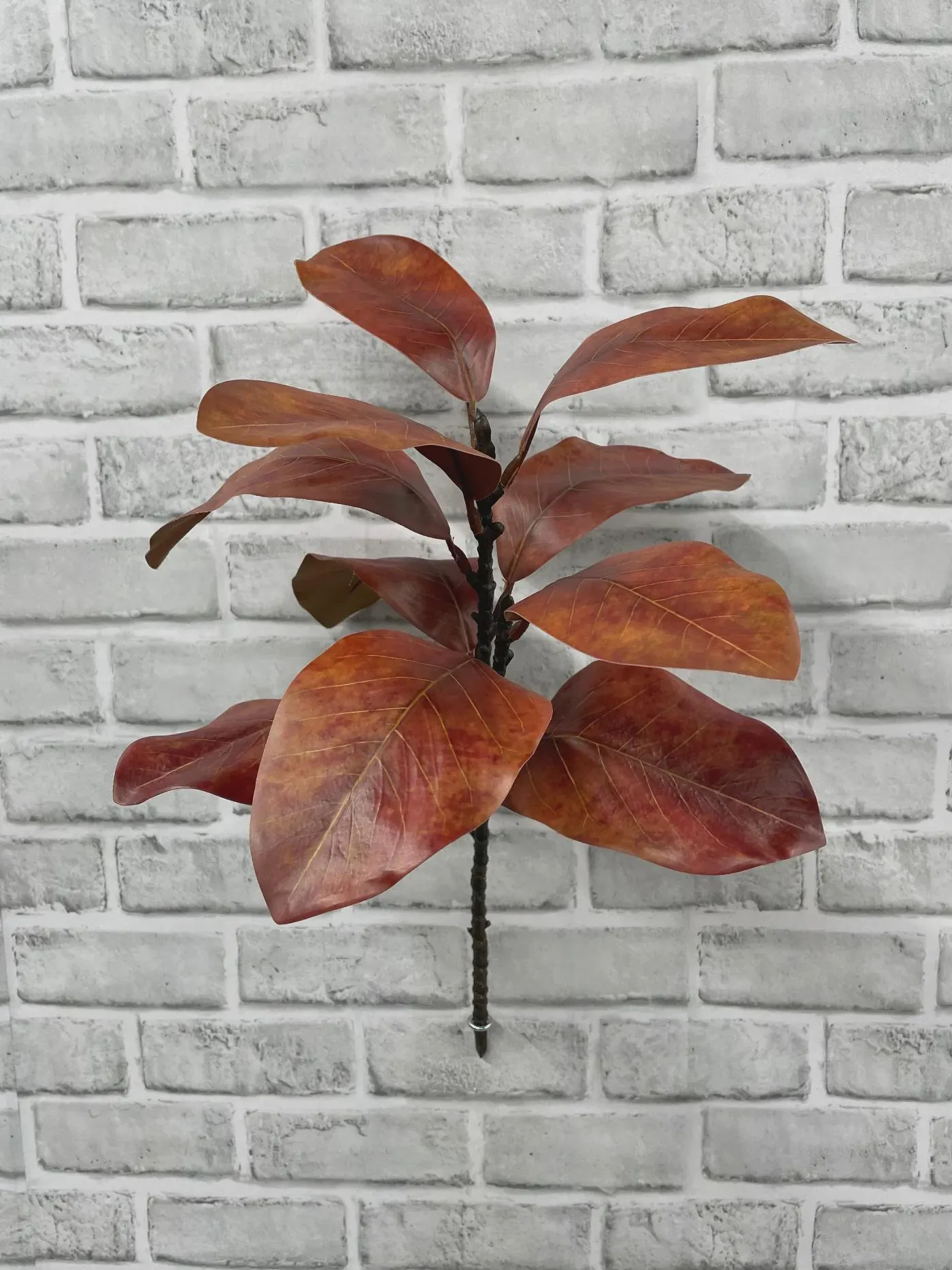 20" Faux Fall Red Magnolia Spray, Artificial Autumn Magnolia Leaves with Pod, Tall Fall Wedding Centerpiece Filler, Romance Bridal Foliage