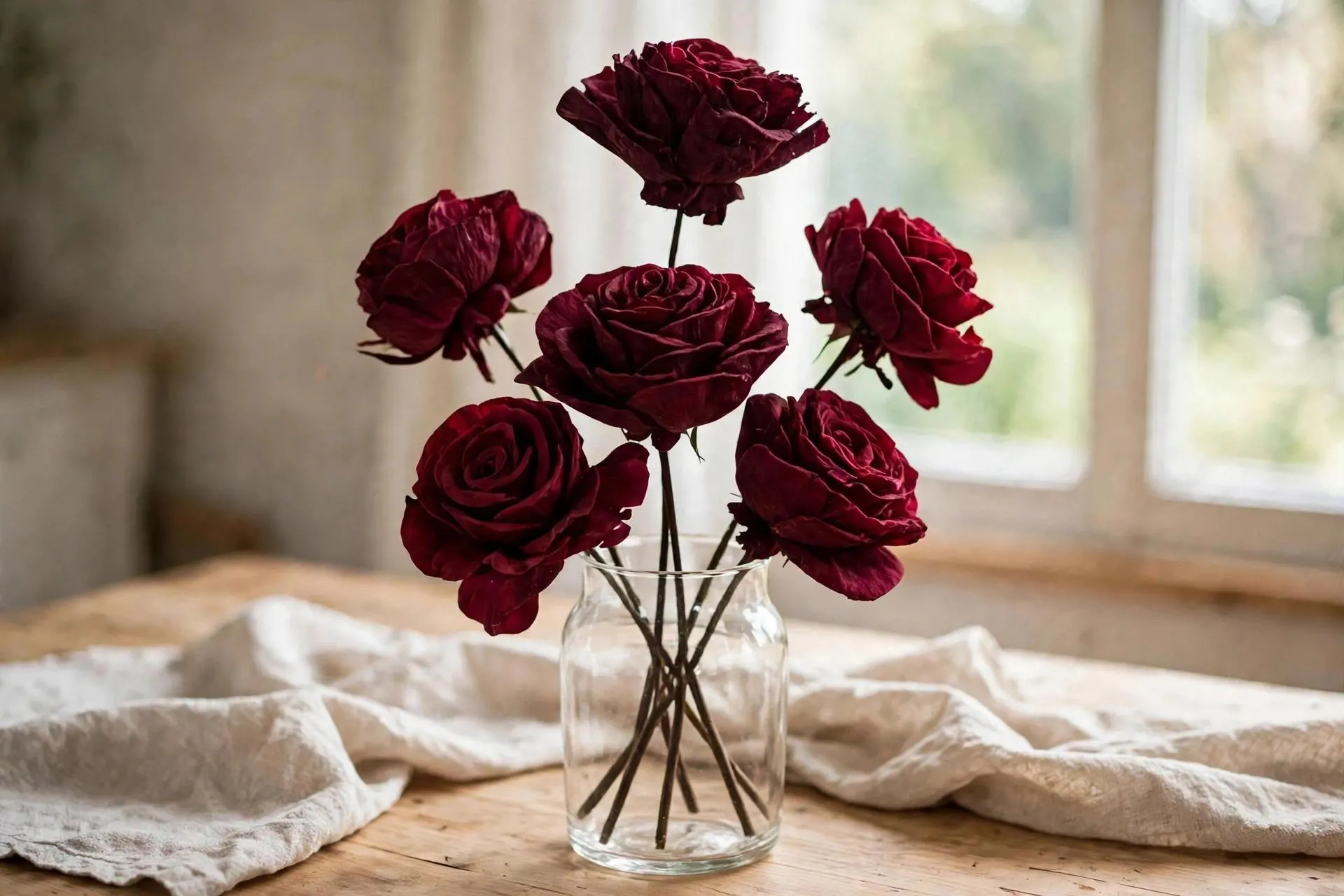 Sola Roses Small Burgundy 2.5 Inch | 6 Stems | Dried Wood Flowers