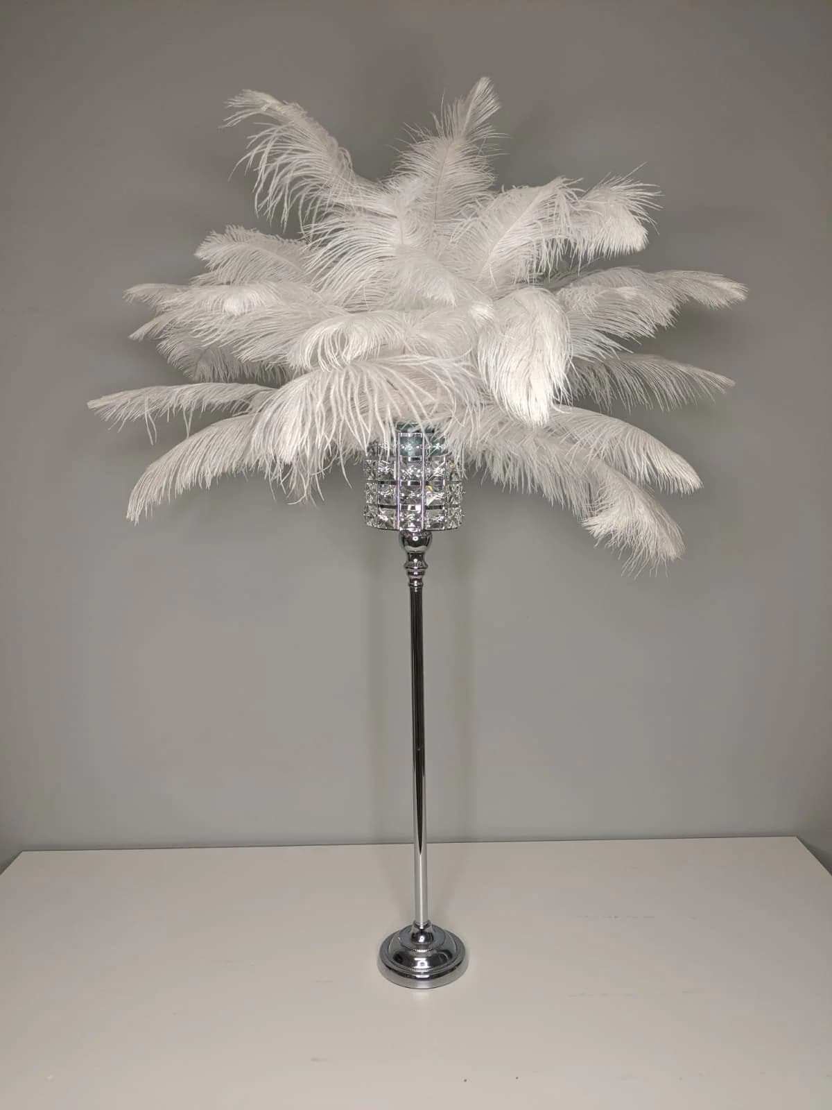 26" Square Crystal Chandelier Silver Stand/Ostrich Feather Centerpiece for Great Gatsby/Wedding/Old Hollywood/Glitz and Glam Theme