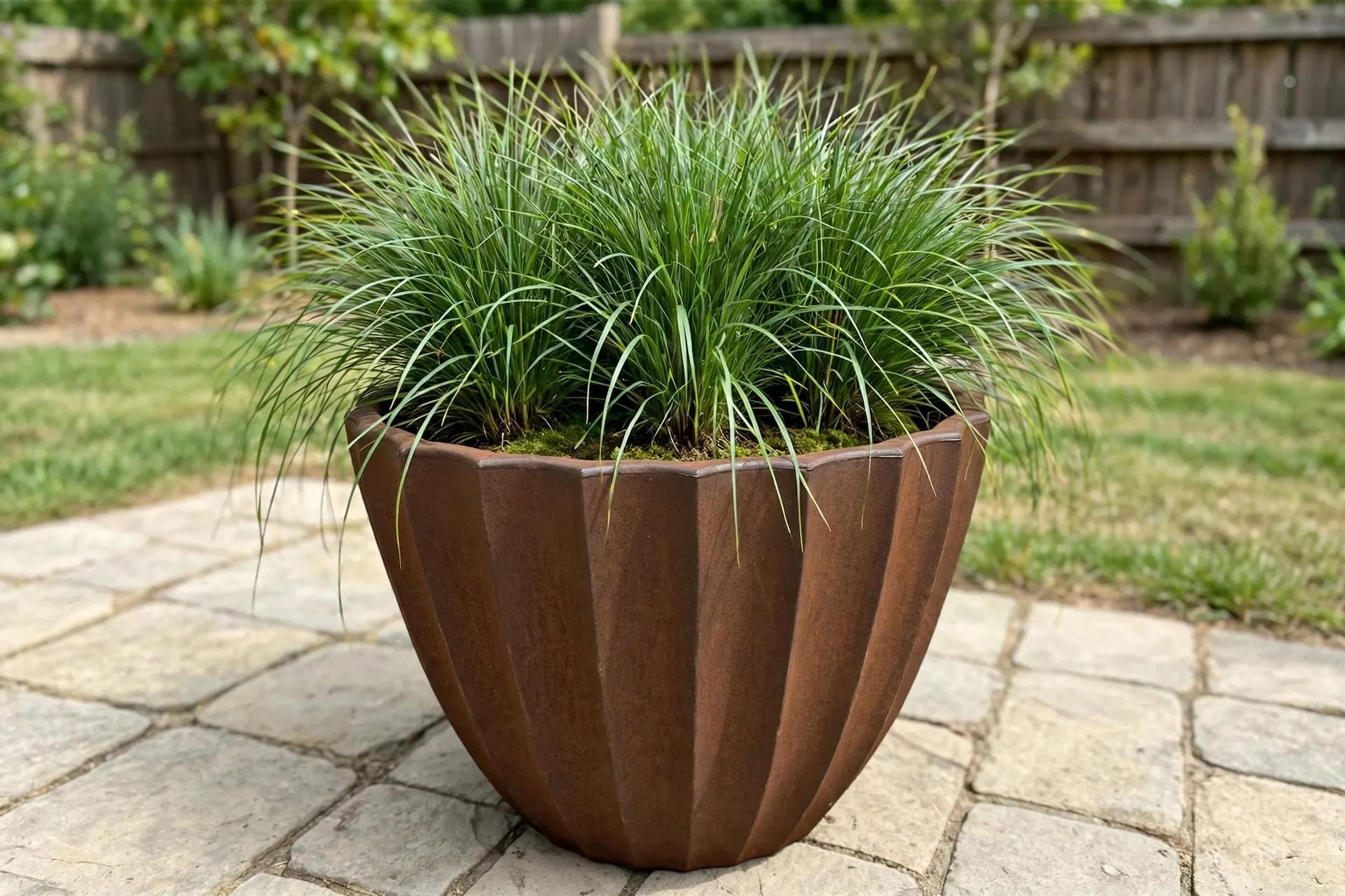 Eco Plastic Scalloped Pot Rust 20x15 Inch | Large Fluted Bowl Planter Wavy Rim | Garden Pot