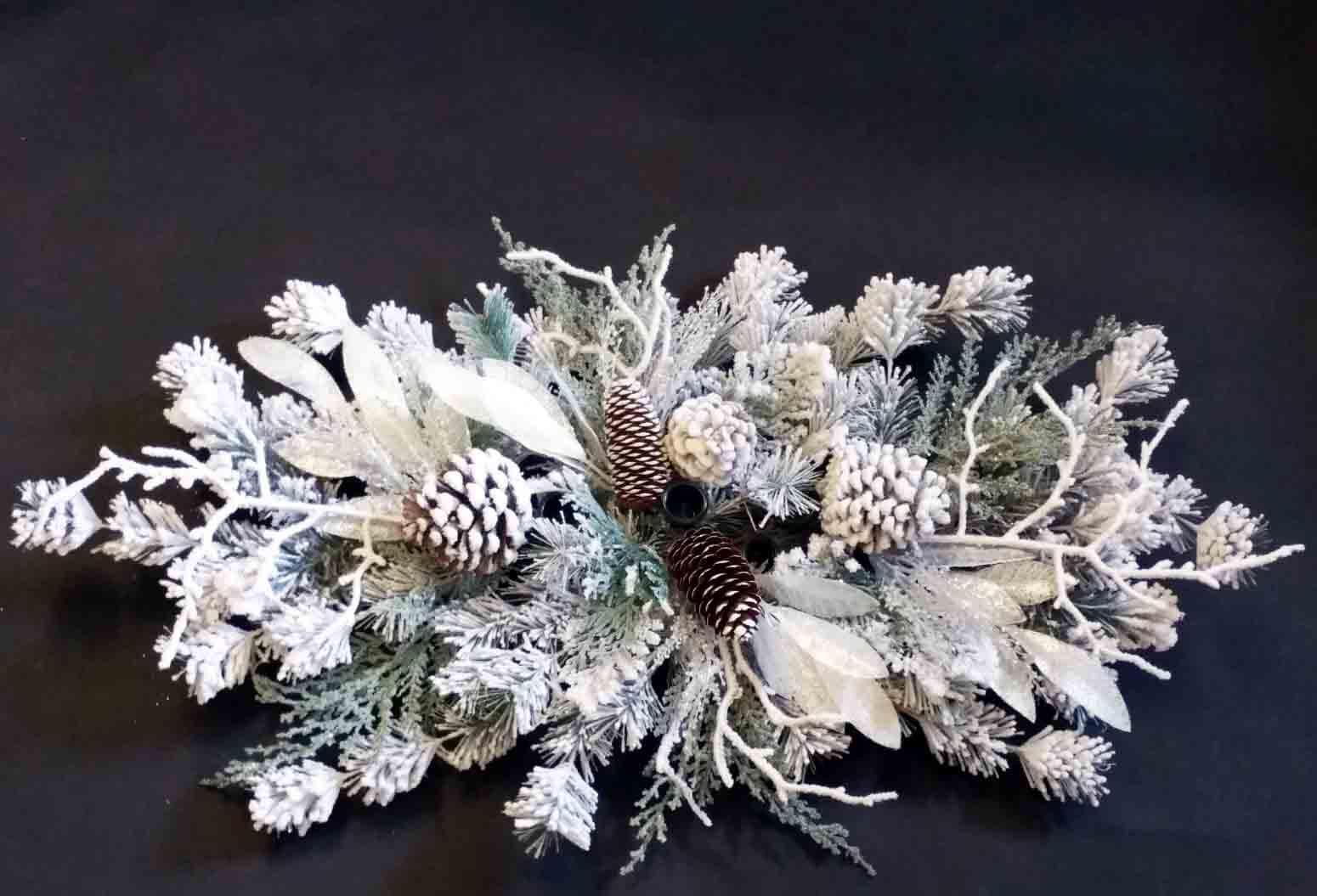30" Snowy Centerpiece with Pine Cones/Candle Decor/Table Decor/Centrepiece Decor/Candle Ring/Christmas Table Decor/Pine Centrepiece