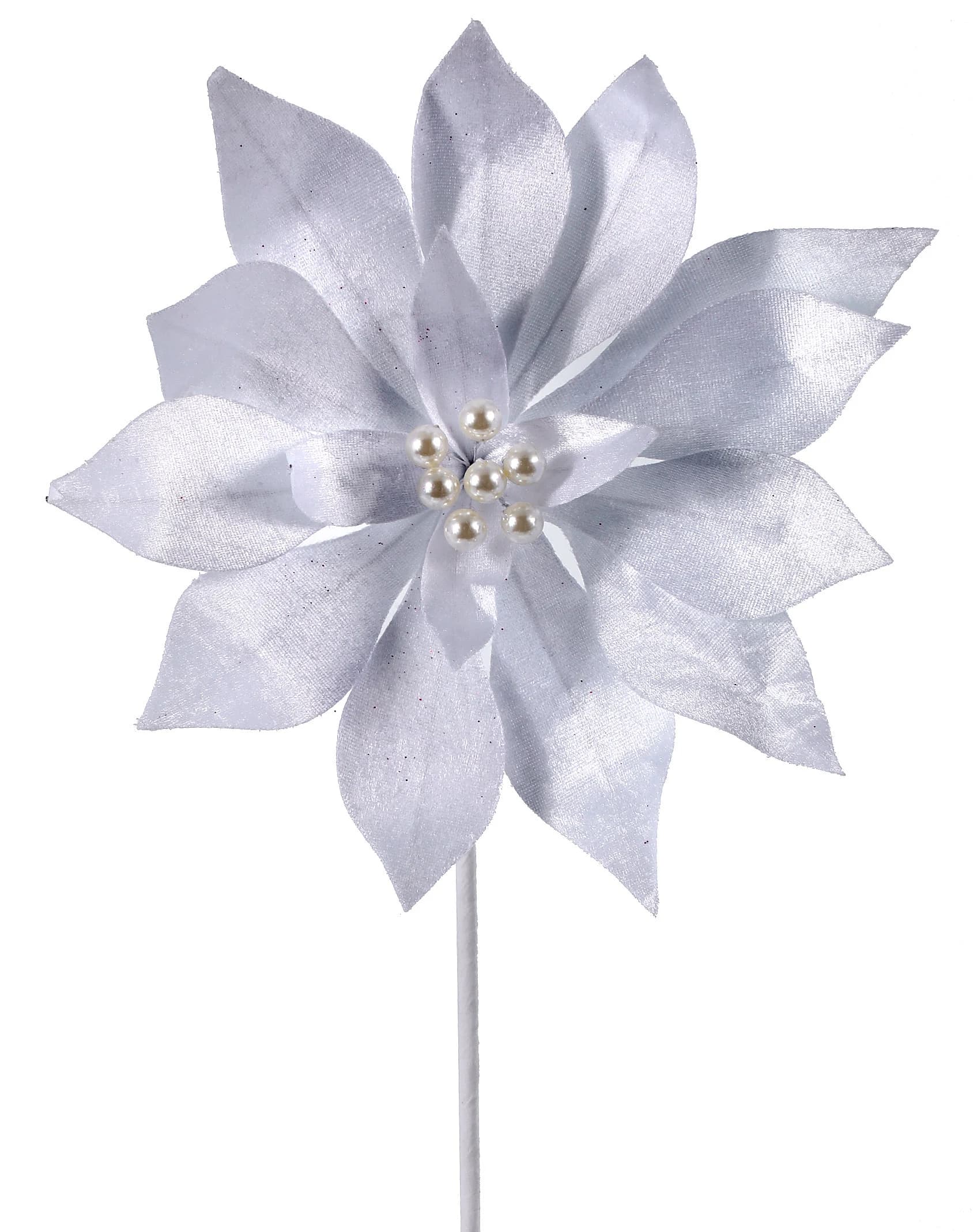 20" White Velvet Pearl Centre Poinsettia Stem/Holiday Decor/Christmas Decorations/Poinsettia Picks/Poinsettia Flowers/Poinsettia Plants
