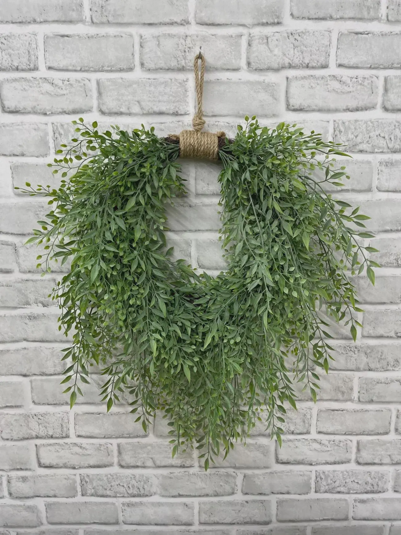 15" Faux Smilax Heart Shaped Wreath Green, Artificial Greenery Heart Garland, Romantic Wedding Chair Decor, Bridal Shower Backdrop Folia