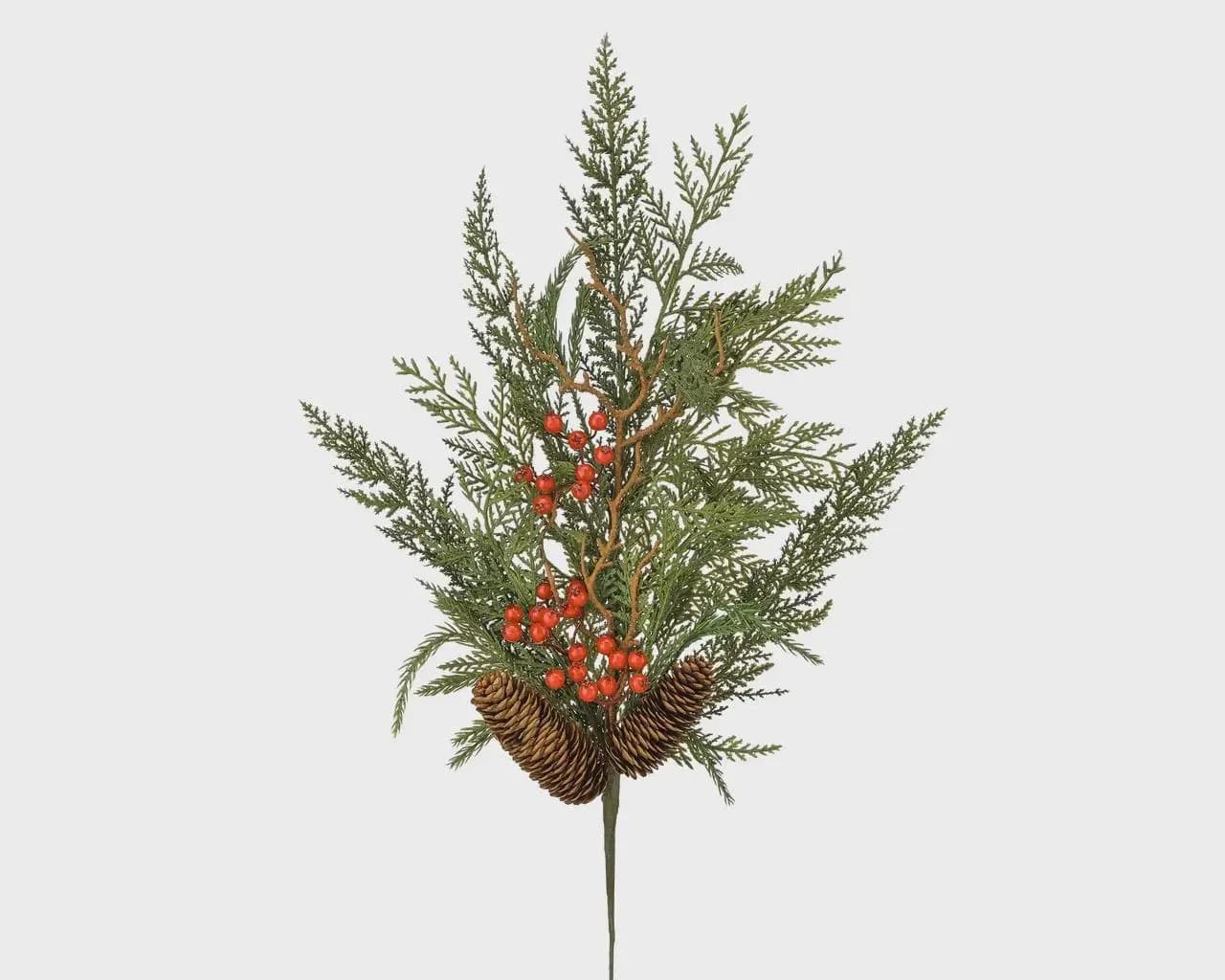 28" Evergreen, Berry, Cone Spray/Festive Floral Pick/Christmas/Winter Decor/White Frosted/Evergreen Branch/Holiday Season/Faux Branch