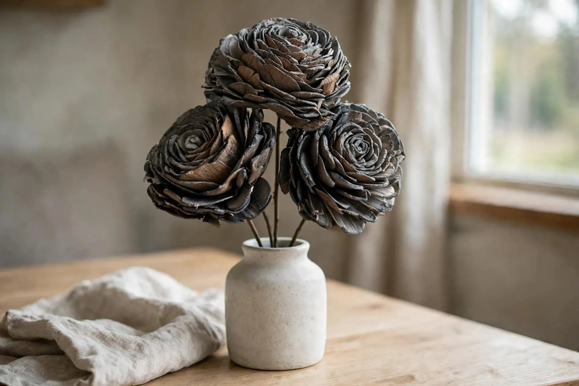 Sola Roses Large Grey 4 Inch | 3 Stems | Dried Wood Flowers for Bouquets