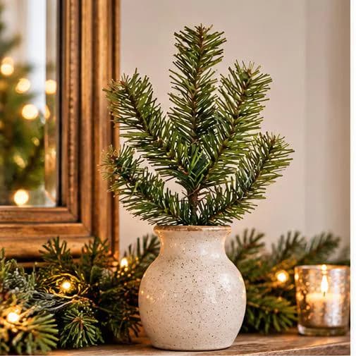12-inch Pine Spray with 5 Tips for Christmas Wreaths, Garlands & Floral Arrangements, Seasonal Greenery Craft Supply
