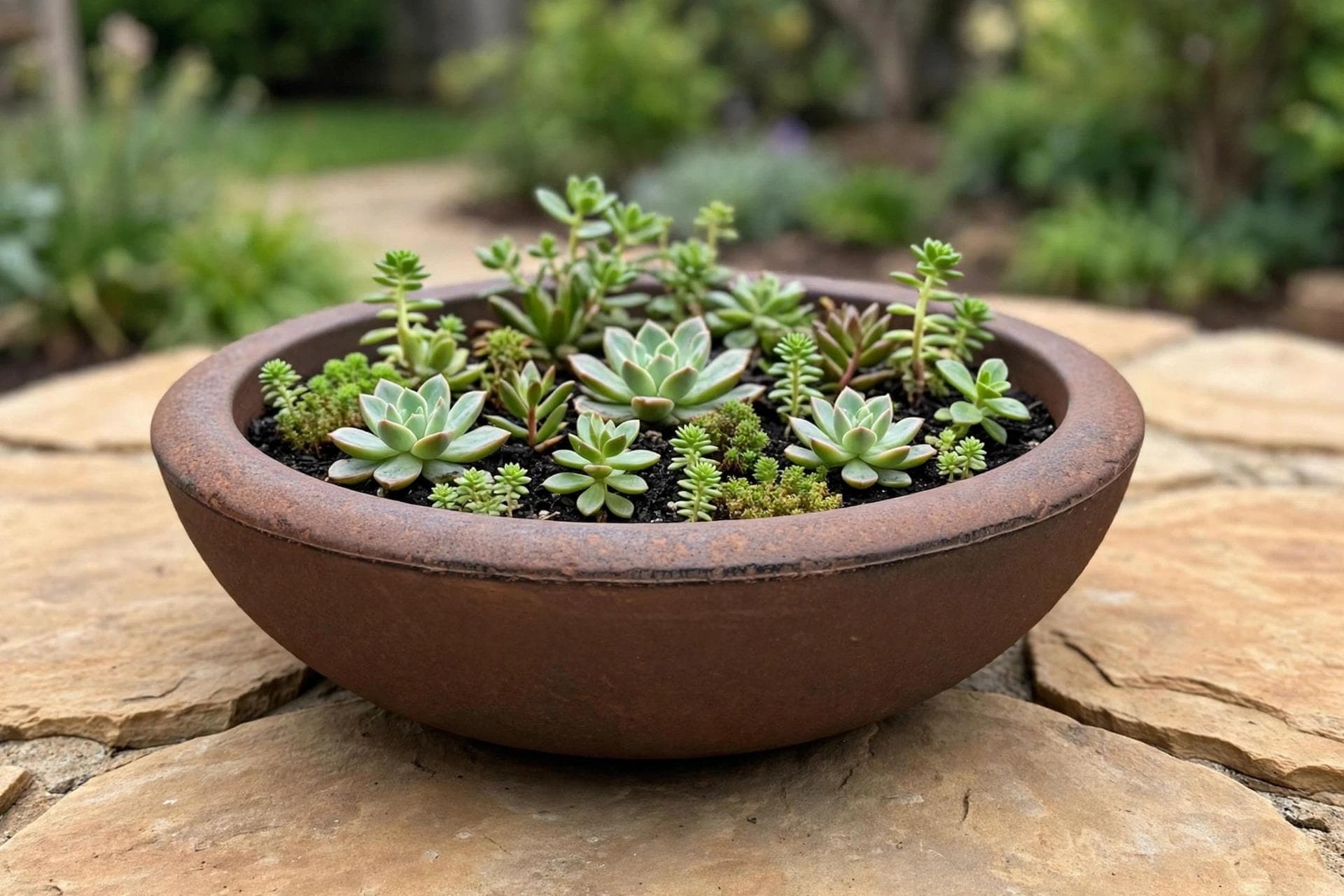 Eco Plastic Lip Bowl Rust 15x5.4 Inch | Shallow Wide Bowl Planter | Succulent Garden Pot