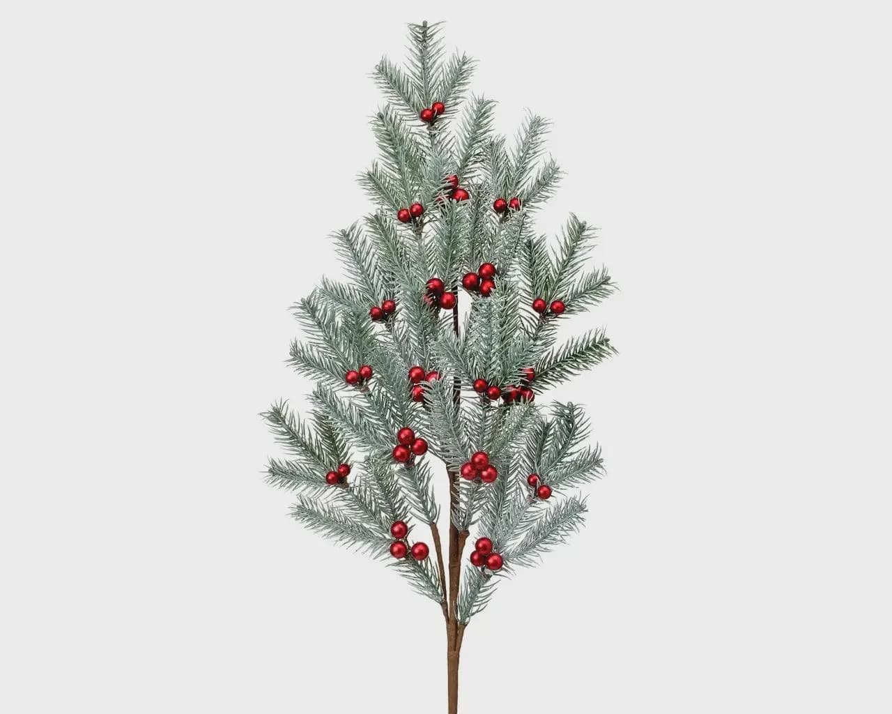 33" Frosted Mini Fir/Berry Spray/Festive Floral Pick/Christmas/Winter Decor/White Frosted/Evergreen Branch/Holiday Season/Faux Branch