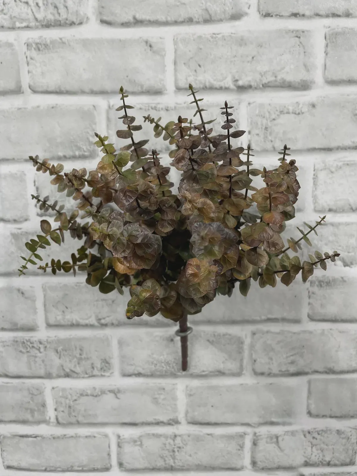 12” Fall Brown & Green Eucalyptus Bush | Realistic Autumn Foliage |Earthy Eucalyptus Pick ||Tray Decor | Artificial Seasonal Greenery