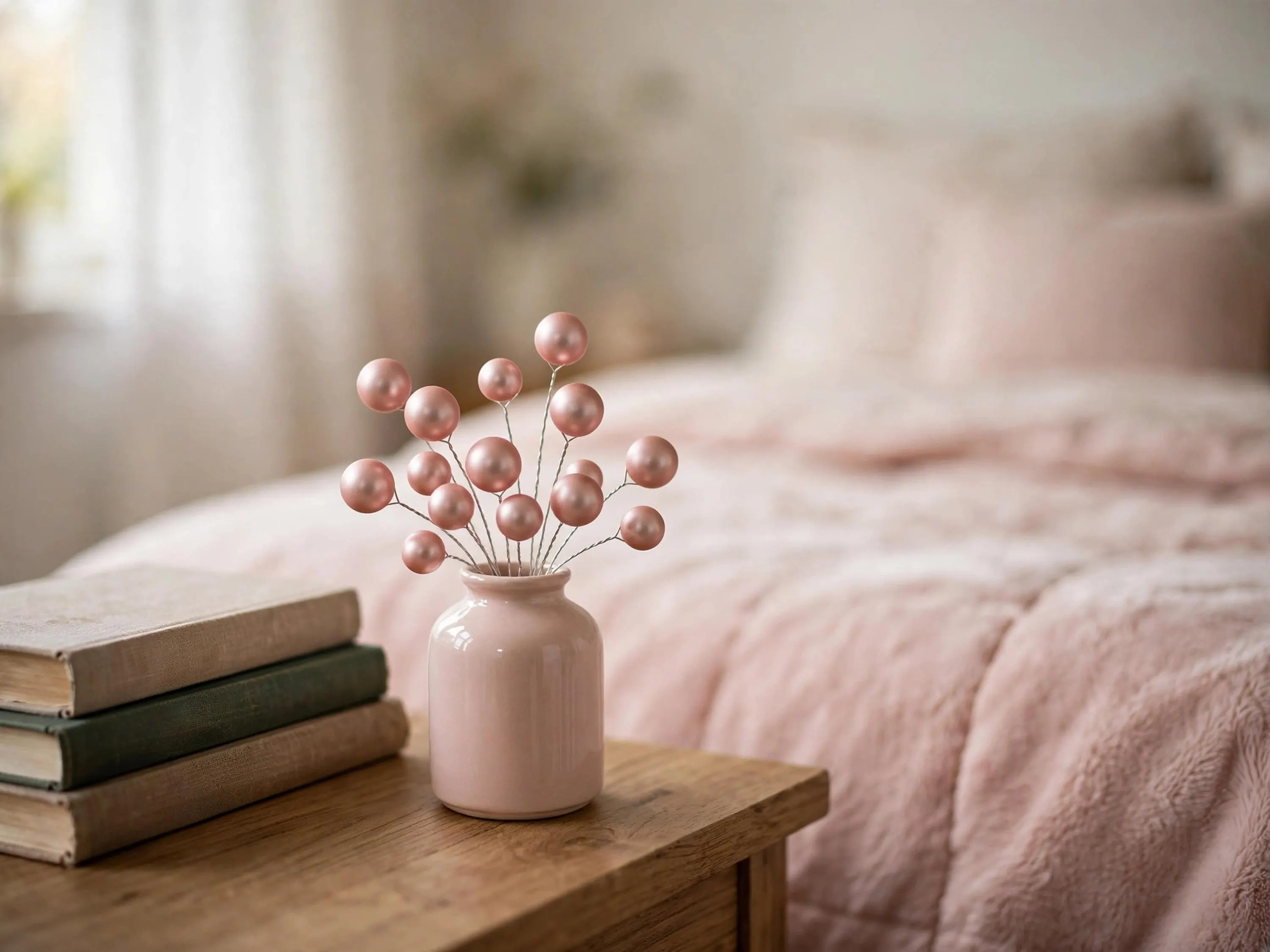 Matte Blush 25mm Glass Ball Ornaments Bunch, Pink Christmas Tree Decorative Picks, Blush Bauble Filler