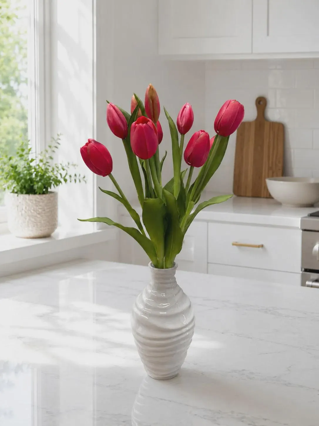 18" Dynasty Rose Tulip Bundle (10 Stems) – Fresh Touch Faux Rose Pink Tulip Pick, 6 Flowers and 4 Buds for Vases, Spring & Everyday Decor