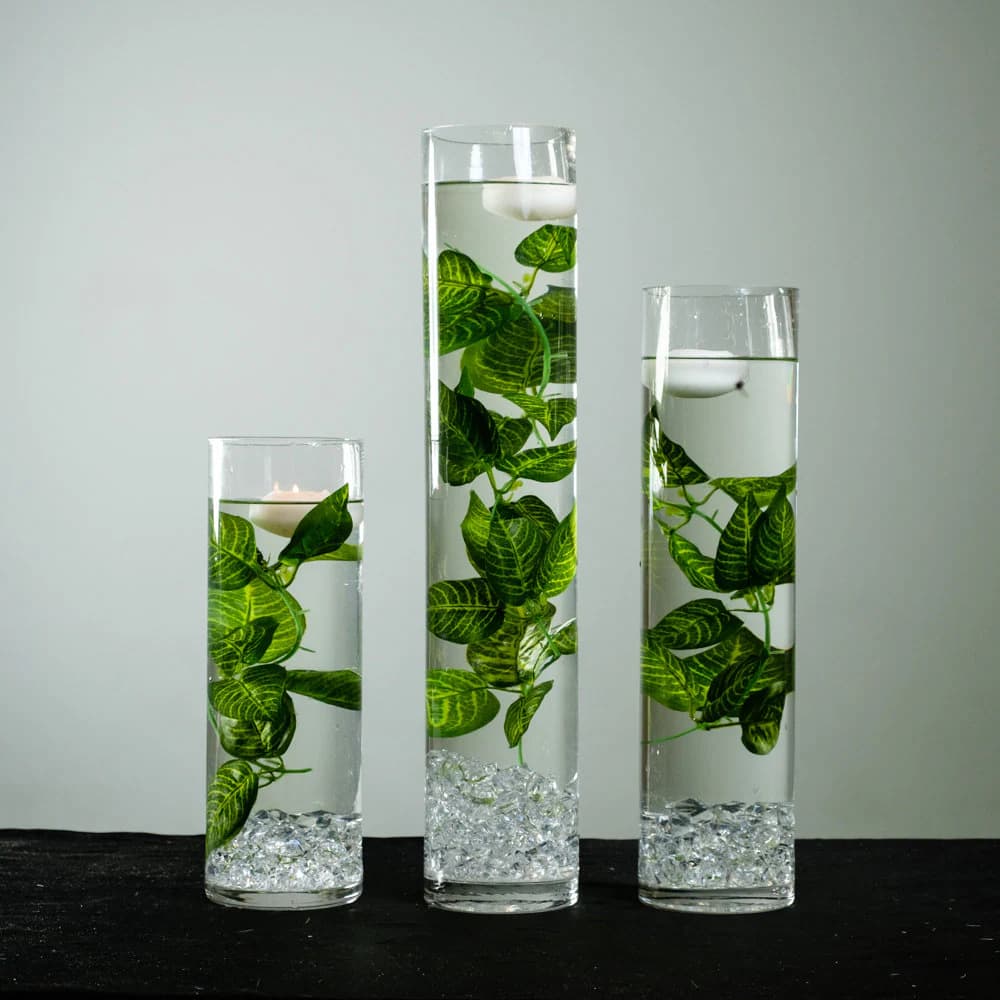 Submersible Green Ivy Floral Wedding Centerpiece with Floating Candles and Acrylic Crystals Kit