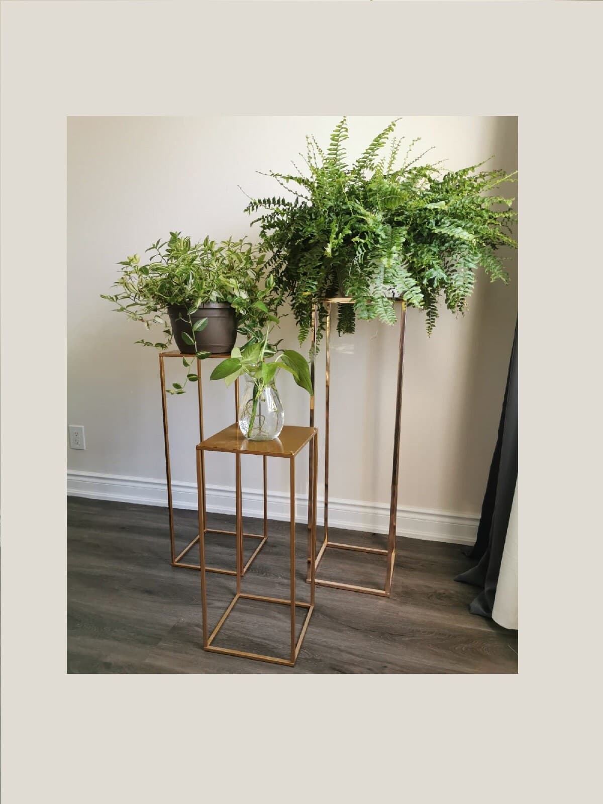 Modern Plant Stand Rectangle Stand Metal Gold Geometric Vase/Metal Frame/ Tall Stand/ Four Rod Stand/Metal Vase/ Metal Vase/Metal Riser