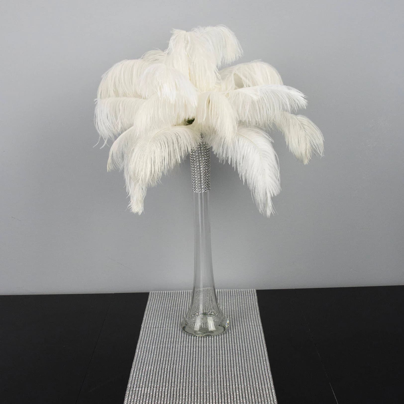 16" Tall Ostrich Feather Centerpiece Kits with Round Eiffel Tower Vase