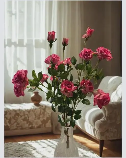 17" Faux Pink Rose Branch – Real Touch Soft Pink Rose Stem with Buds & Leaves for Vases, Weddings, Spring and Everyday Floral Decor