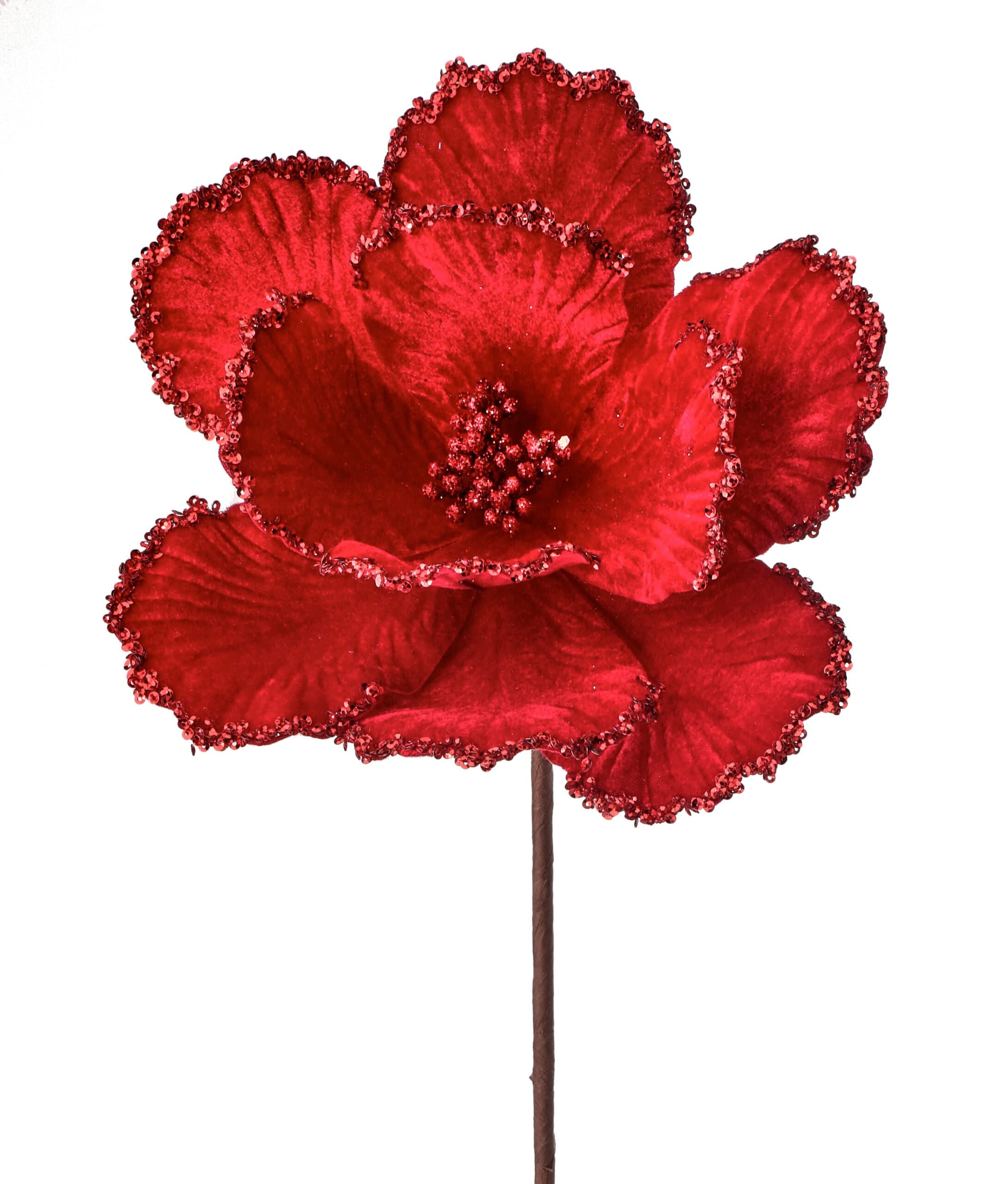 24" Red Velvet Glitter Edge Magnolia/Holiday Decor/Christmas Decor/Poinsettia Picks/Poinsettia Flowers/Poinsettias/Wedding