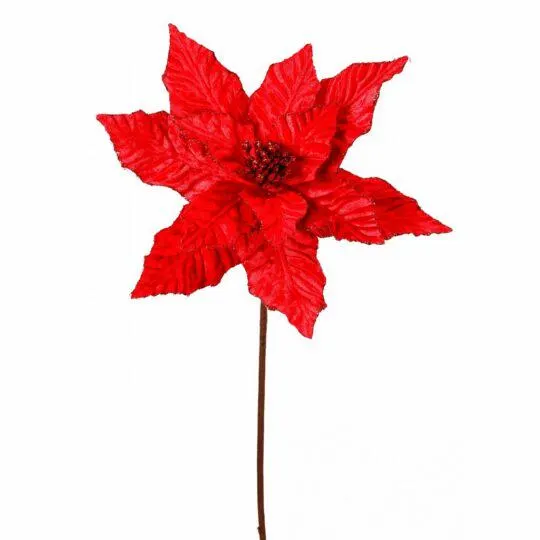 24" Red Velvet Glitter Edge Poinsettia/Holiday Decor/Christmas Decorations/Poinsettia Picks/Poinsettia Flowers/Poinsettia Plants