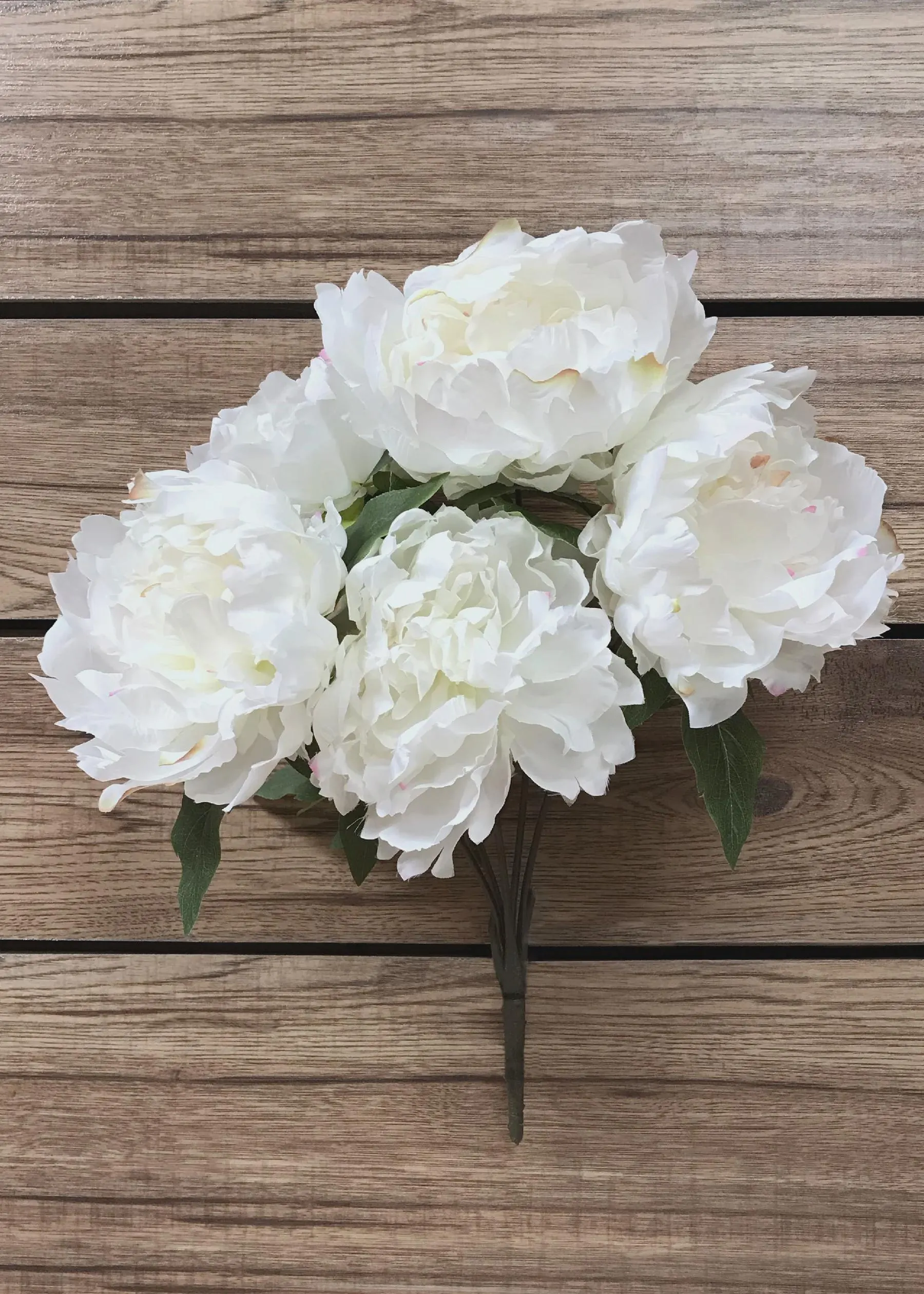 18" White Peony Bush, 5-Head Artificial Peony Bouquet, Faux Silk Peony Stems for Wedding Centerpiece, Romantic Home Decor, Spring Florals