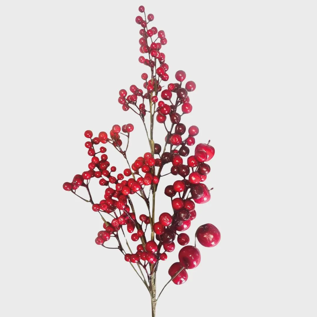 Red Berry Branch/ Festive Floral Pick/Christmas/Winter Decor/White Frosted/Evergreen Branch/Holiday Season/Faux Branch