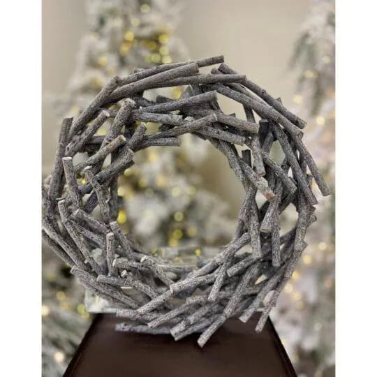15" Grey Wash Wood Wreath/Green Artificial Wreath/Green Wreath/Natural Looking Wreath/Outdoor Wreath