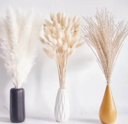 100pcs Dried Pampas Arrangement kit/Bouquet, Boho Table Decor, Bunny Tails Dried Flowers, Brown Pampas, White Pampas Grass for Wedding Decor