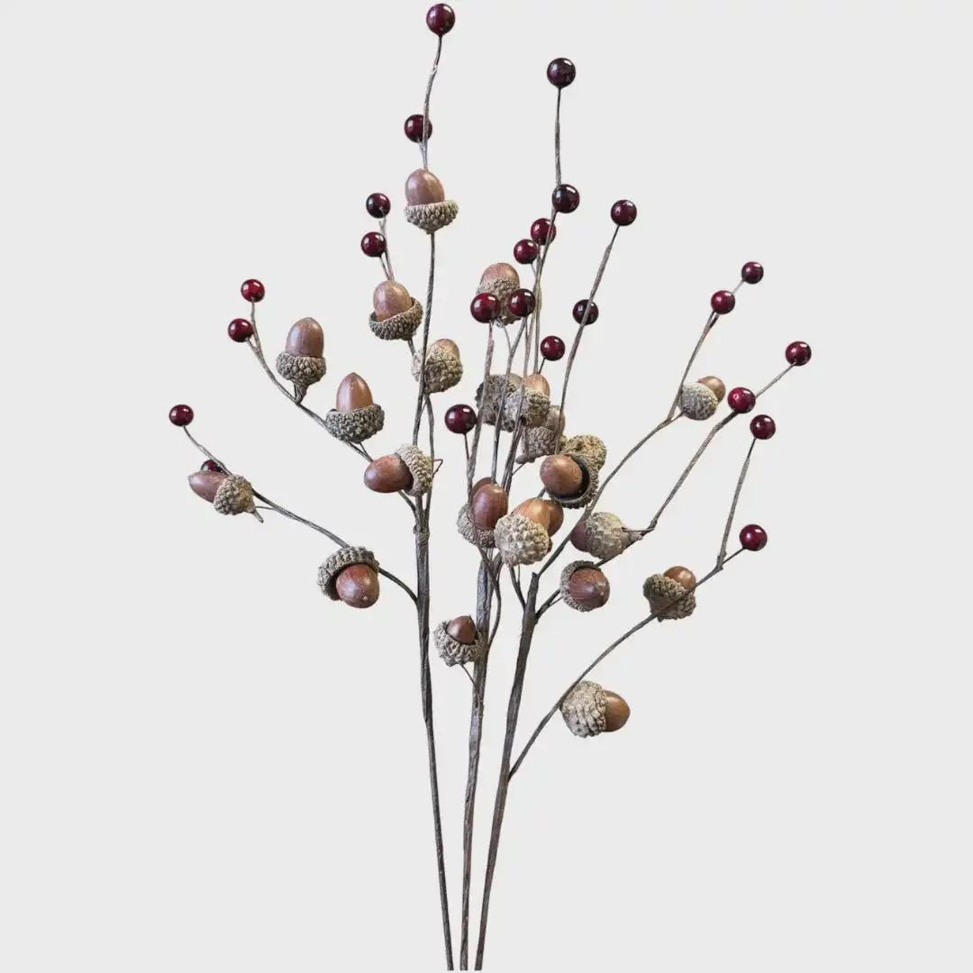 Artificial Acorn Berry Pick, Fall Harvest Foliage Spray, Autumn Floral Stem for Thanksgiving Centerpieces, Christmas Wreath Craft Supplies