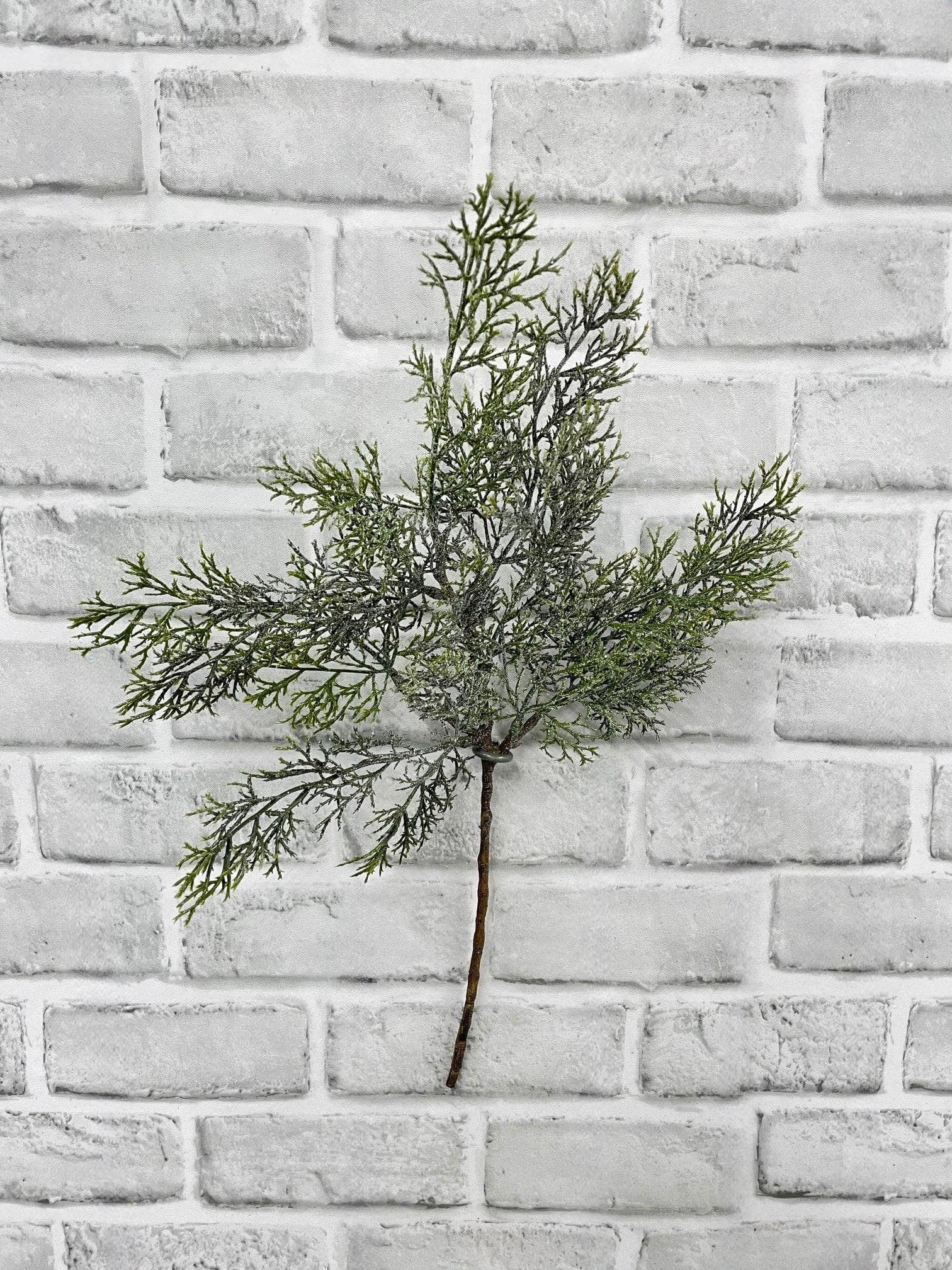 17" Glittered Cedar Spray, Faux Holiday Greenery Pick, Artificial Christmas Leaf Stem, Metallic Sparkling Branch for Wedding Centerpieces