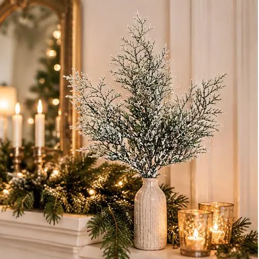 14.5-inch Frosted Cedar Spray for Christmas Wreaths, Garlands & Floral Arrangements, Seasonal Greenery Craft Supply