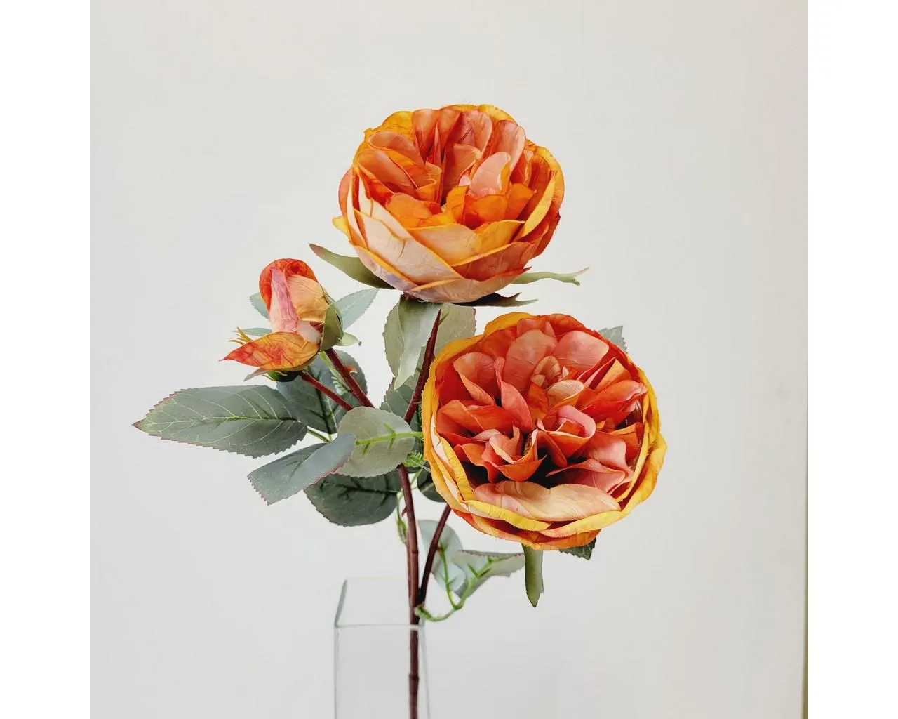 22" Orange Austin Rose Spray with Buds | Artificial Rose Stem | Faux Garden Rose | Floral Arrangement | Wedding Flowers | Fall Decor