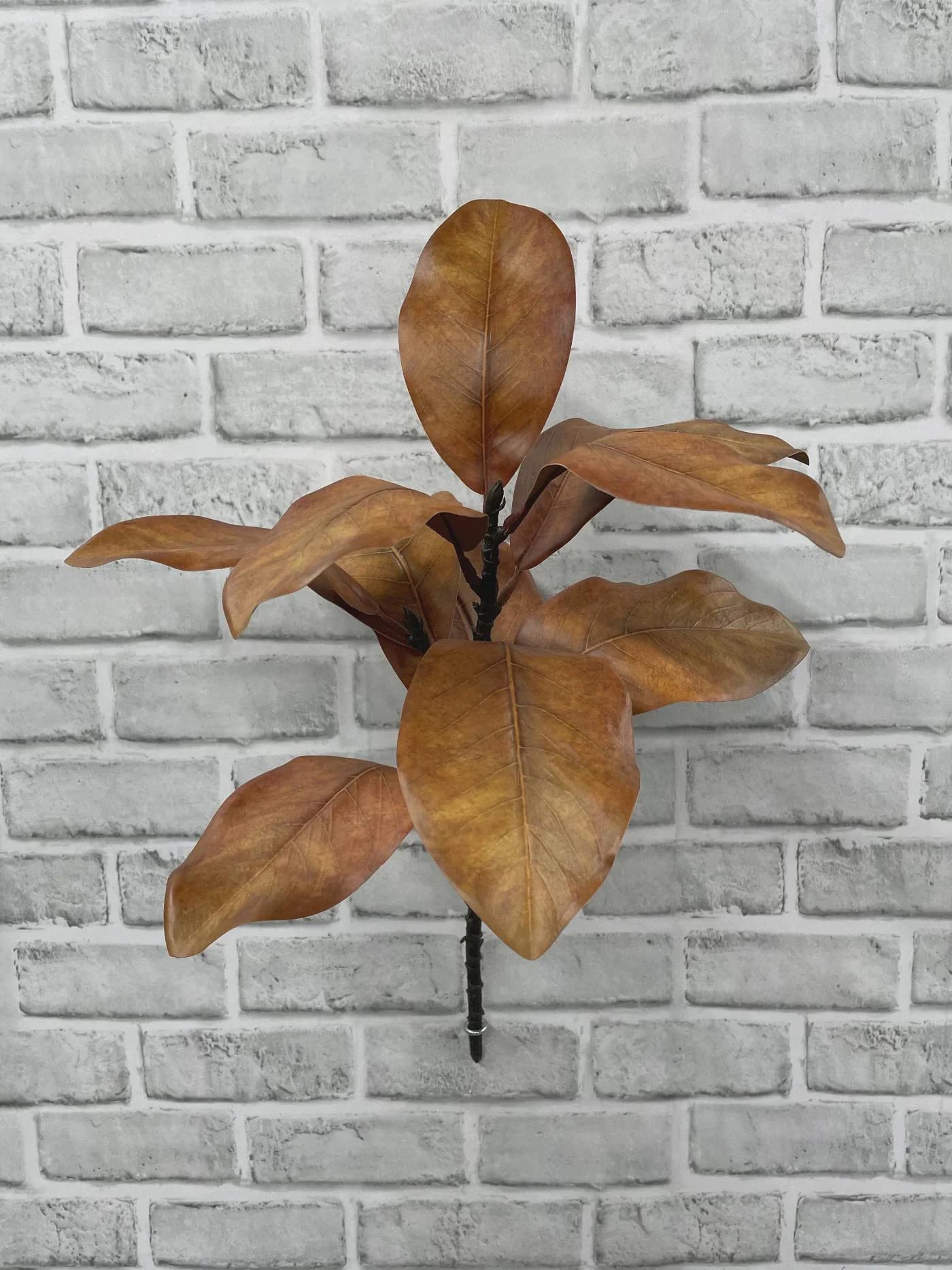 20" Faux Fall Brown Magnolia Spray, Artificial Autumn Magnolia Leaves with Pod, Tall Fall Wedding Centerpiece Filler, Romance Bridal Foliage