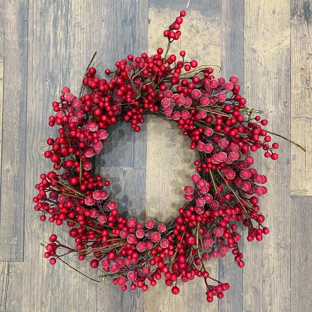 16" Red FROSTED Berry Wreath/Fall Wreath/Natural Wreath/Outdoor Wreath/Green Outdoor Wreath/Green Leaf/Autumn Wreath/Artificial Fall Wreath