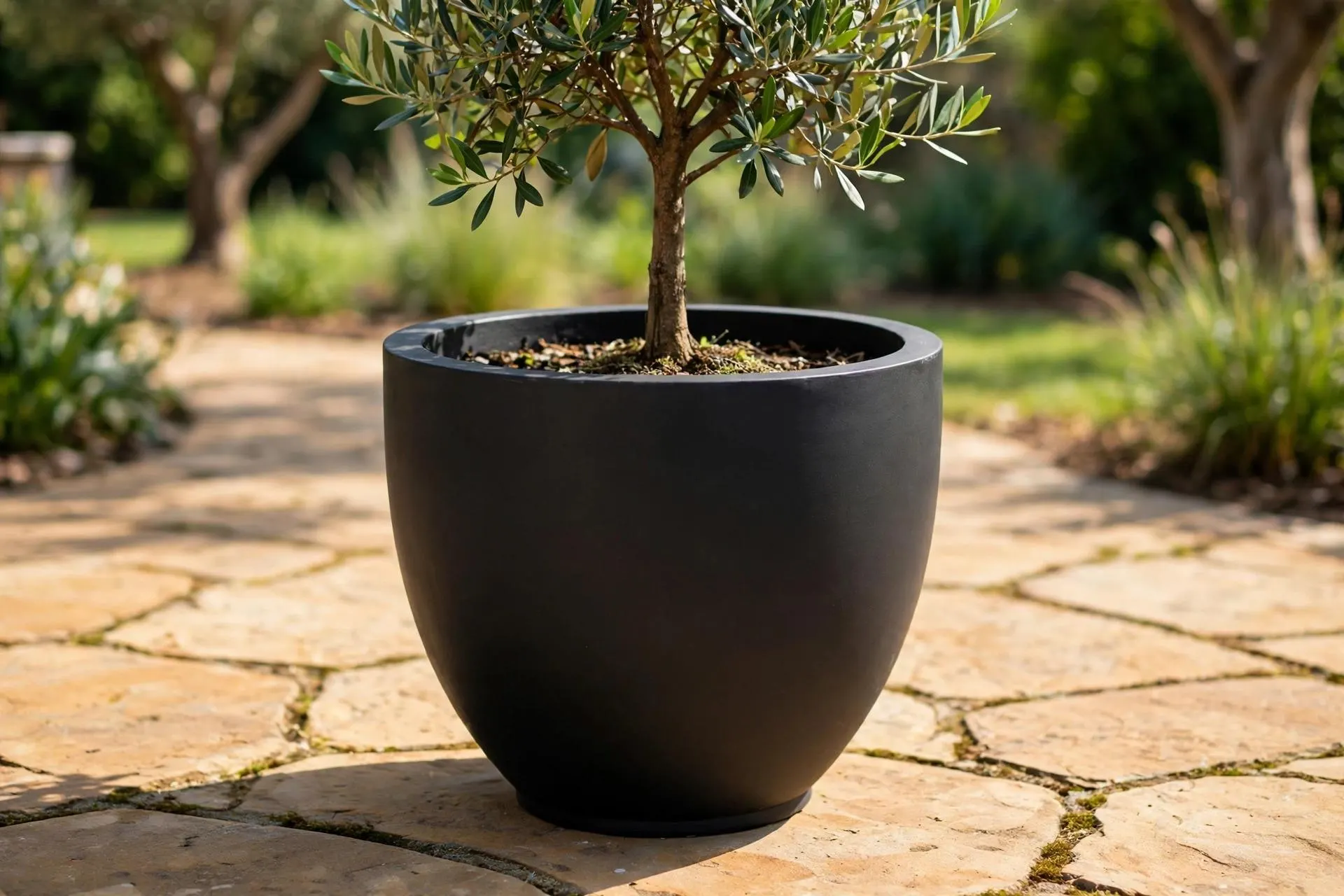 Fiberstone Round Pot Black 19.5x18 Inch | Large Egg Planter | Garden Pot