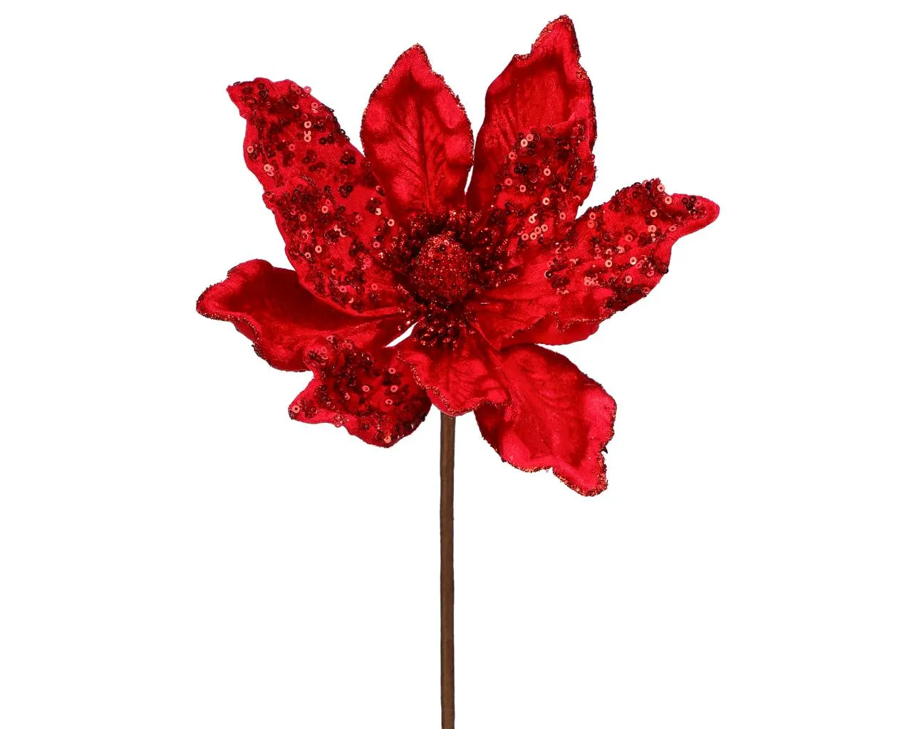 24" Red Glitter Edge Magnolia/Holiday Decor/Christmas Decor/Poinsettia Picks/Poinsettia Flowers/Poinsettias/Wedding